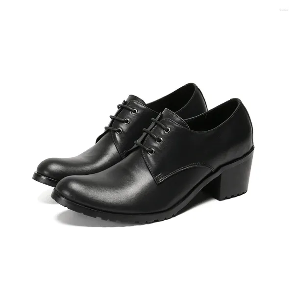 Chaussures habillées italiennes faites à la main hommes d'affaires Oxfords talon haut en cuir véritable noir fête richelieu formel augmenter la hauteur