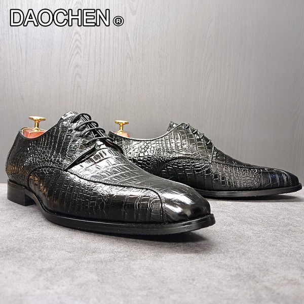 Chaussures habillées chaussures en cuir italien à lacets imprimé crocodile noir vert hommes chaussures habillées mariage bureau BANQUET OXFORDS chaussures pour hommes 230823