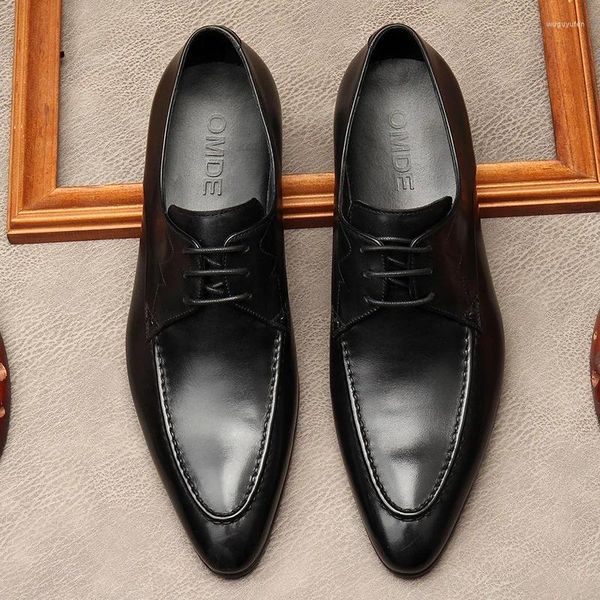 Zapatos de vestir italiano de lujo de cuero genuino para hombres 2024 diseñador de primavera punta puntiaguda elegante negro clásico boda social hombre