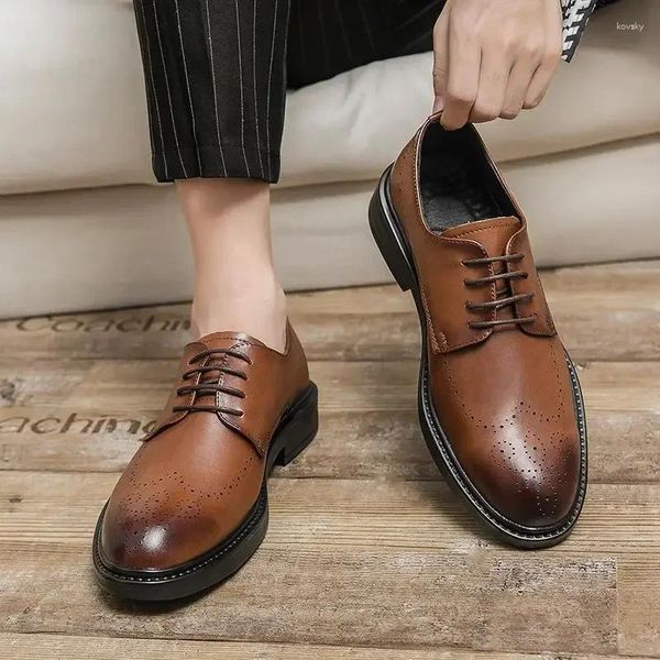 Chaussures habillées Italien Men's Square Tee Lace Business Oxford Derby Mariage formel