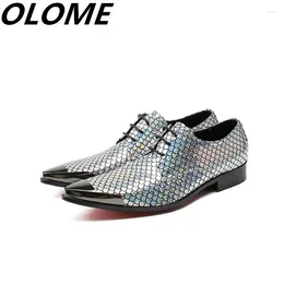 Zapatos de vestir marcas para hombres italianos Toe de acero puntiagudo boda formal genuino brillo brillo de pescado