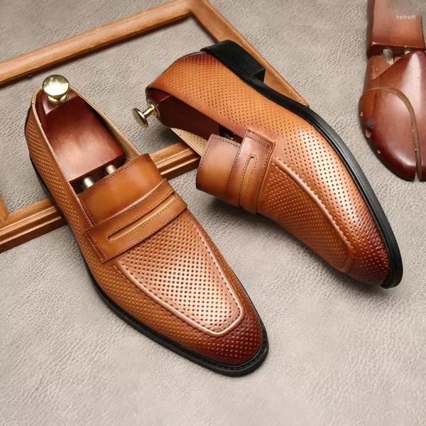 Zapatos de vestir italianos para hombre Oxford para hombres cuero genuino casual cabeza cuadrada resbalón en zapato de boda formal mocasines de café negro hombre