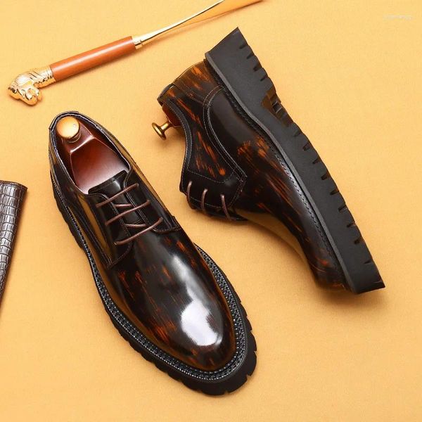 Zapatos de vestir italiano charol para hombre formal lujo suela gruesa plataforma marca cómodo genuino casual hombre de negocios