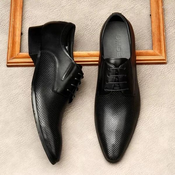 Zapatos de vestir estilo italiano hombres para hombre cuero genuino Oxfords encaje hasta negro marrón formal oficina fiesta boda para