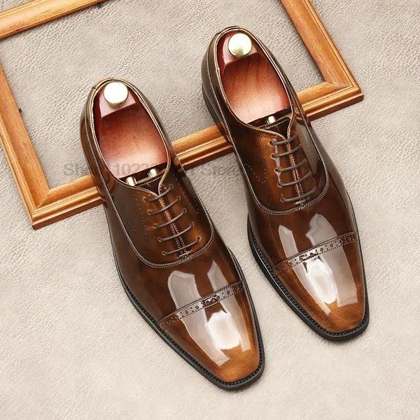 Zapatos de vestir estilo italiano para hombre oxford de cuero genuino hecho a mano para hombres encaje de la oficina de boda de los pies lisos calzado formal