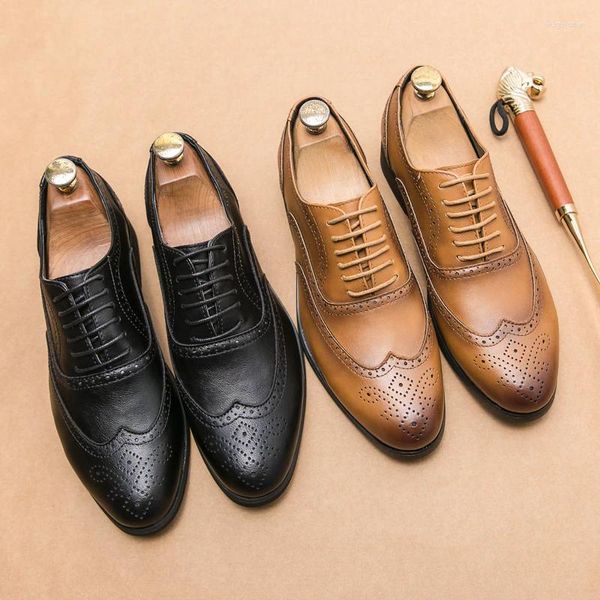 Zapatos de vestir estilo italiano Oxford traje con cordones de alta calidad Brogue boda formal hombres