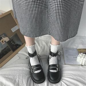 Chaussures habillées japonais lolita noire femme mary jane jk uniforme mode bas talon bas kawaii double boucle lacée anime