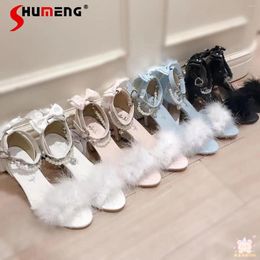 Kledingschoenen Japanse stijl harige parel boogketen Sandalen Sweet Love Love Rhinestone Feminina Mine Series Mass Productie High Heel Women Women