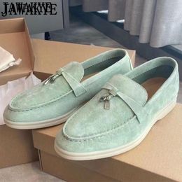 Jurk Schoenen JAWAKYE Suede Platte Schoen Multicolor Real Leather Slipon Loafers Metal Lock Decor Casual Mocassin Pos 230807