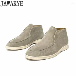 Chaussures habillées JAWAKYE Daim Leahter Hommes Mocassins Paresseux Casual Business Mâle Marche Semelle Blanche Mulers Hommes Conduite