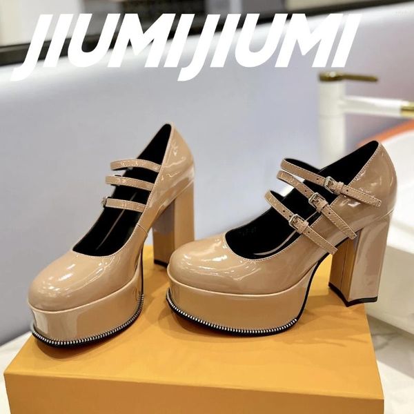 Zapatos de vestir jiumijiumi mujer hecha a mano dedos cuadrados plataforma poco profunda tacones de tacones bombas de banda estrecha decora decora sexy