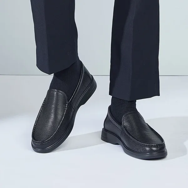 Robe chaussures Kangnai Slip-On hommes en cuir de mouton bout rond mocassins plate-forme noire appartements confortables hommes d'affaires décontractés
