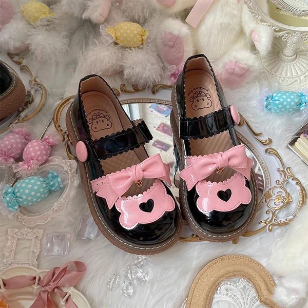 Chaussures habillées kawaii ours arc lolita mignon jk uniforme mi-talon rond