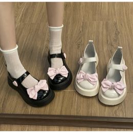 Chaussures habillées Kawaii Rose Bowknot Mary Jane Chaussures Femmes Boucle Sangle Plate-Forme Chaussures Femme Fond Épais Bout Rond Lolita Appartements Femme 230721