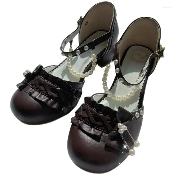 Chaussures habillées kawaii thé Party Lolita Pearl Lace Sweet Girls Lolitas Anime Cosplay Goth Mid Heel Summer Femme Élégant Étudiant Sandales