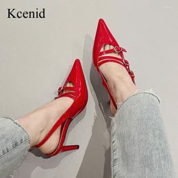 Chaussures habillées kcenid 2024 mode multiple boucle femme pompes sexy toe pointu rose haut talons mariage bal stretto mules sandales