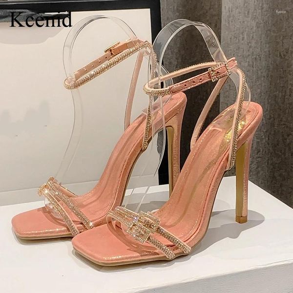 Robe chaussures Kcenid 2024 mode strass talons hauts gladiateur argent cheville sandales à lanières femmes sexy stiletto fête de mariage