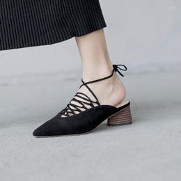 Kledingschoenen kmeioo mode zomer enkel riem slingback pumps puntige teen dikke hakken veter sandalen dames gladiatorblok