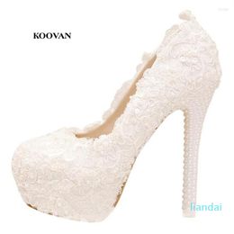 Chaussures habillées Koovan pompes de mariage 2023 mode perle dentelle blanche femmes de mariée à talons hauts dames en cuir véritable