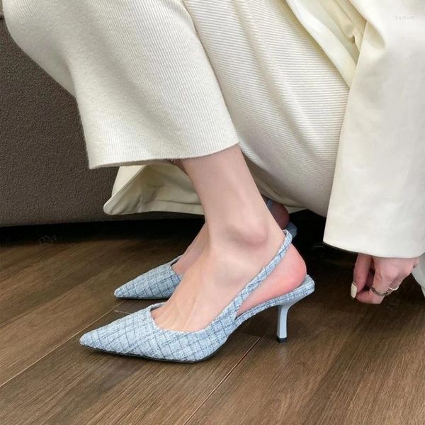 Chaussures habillées coréennes talons de luxe version de plaid mince talon pointu dames en offre designer élégant sapotos feminino
