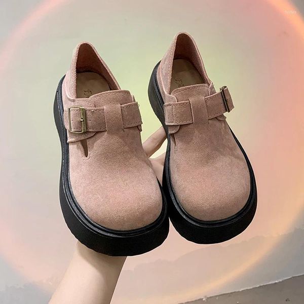 Zapatos de vestir Versión coreana de frijol de suela gruesa de moda con aumento de altura perezoso cabeza grande feo lindo casual solo zapato