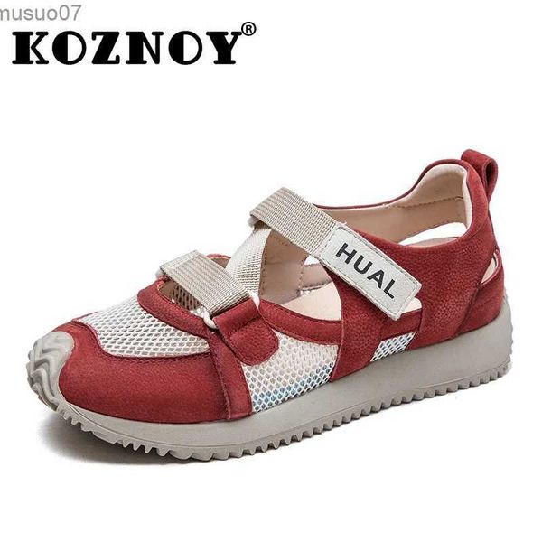 Chaussures habillées koznoy 3cm Air Mesh Femmes Bottes Véritable Bottes de cheville en cuir Elastic Breathable Lady Hook Summer Hollow Flats Céde