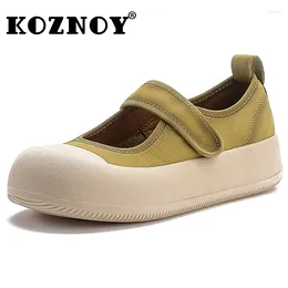 Chaussures habillées koznoy 4cm rome vache en daim seme femmes en cuir authentique Loafer confortable mode mary jane plate-plateau cale de crochet de crochet d'été