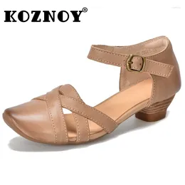 Kledingschoenen Koznoy 4cm dames sandalen dikke hakken weef koe echte lederen holle mocassins mode natuurlijke platform flats gesp
