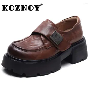 Chaussures habillées Koznoy 5,5 cm Retro Women Plateforme confortable Crochet de printemps Cow authentique en cuir en cuir