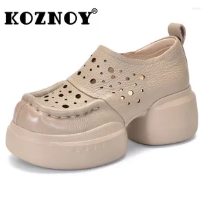 Chaussures habillées koznoy 6,5 cm de sandales en cuir authentiques bottes plate-forme plate-forme de plage d'été femme creux pompes chunky sneaker bottines Mary Jane