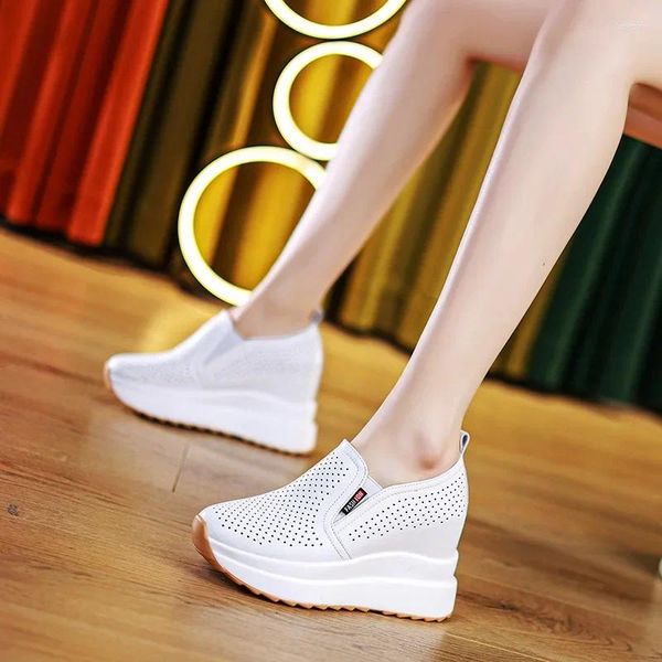 Chaussures de robe Krasovki 10cm Femmes Été Respirant Mode Blanc Véritable Cuir Chunky Sneaker Casual Sandales Plate-forme Wedge Creux