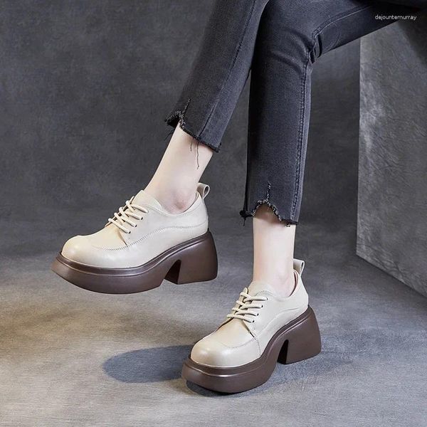 Chaussures habillées Krasovki 7cm Rero Mocassins Plate-forme Wedge Chunky Talons Caoutchouc Ethnique Femme Véritable Cuir Automne Printemps Booties Pompes