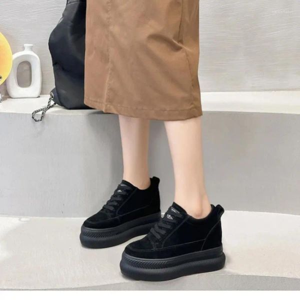 Chaussures de robe Krasovki 9cm Daim Véritable Cuir Femmes Plateforme Wedge Casual Sneaker Hiver Peluche Fourrure Bottines