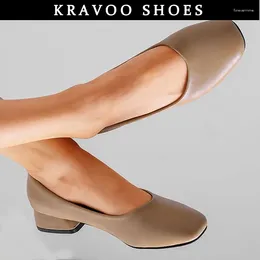 Chaussures habillées kravoo talon bas en cuir femmes femmes plus taille carrée orteil carré pompes peu profondes