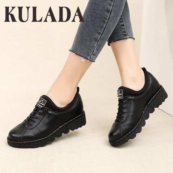 Zapatos de vestir KULADA Banda elástica para mujer Plataforma Cuña Rojo y negro Cómodo antideslizante Mujeres Primavera Otoño Zapatos