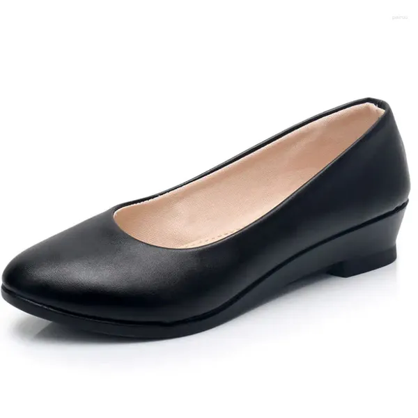Robe chaussures dames pompes noires formelles talons bas compensées confort femmes bureau cuir travail maman femmes