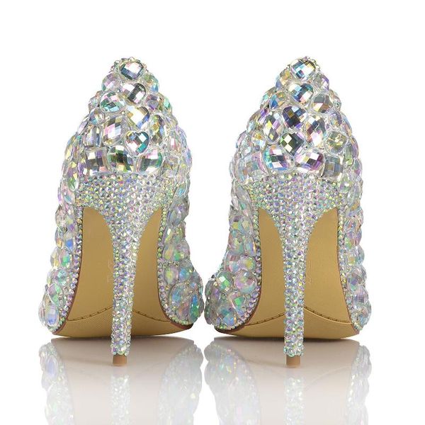 Chaussures habillées dames Bling strass pompes femme gemme cristal mariage talons hauts bout pointu soirée pompe sans lacet