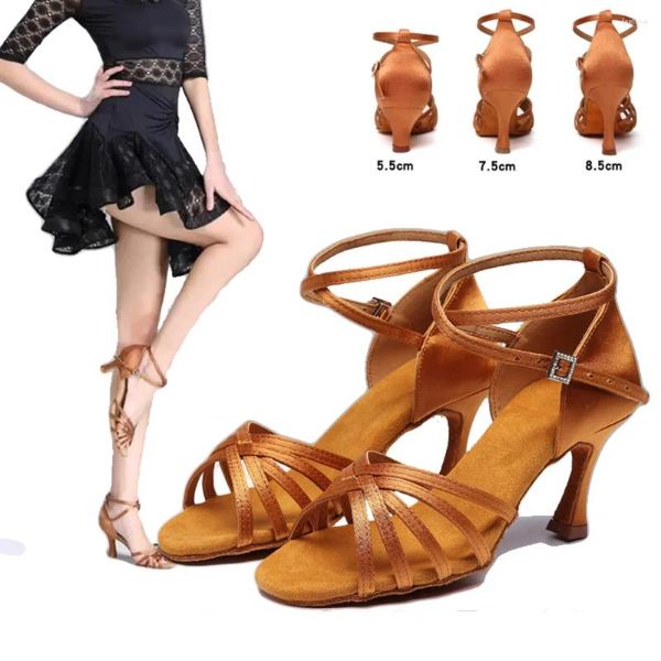 Robe chaussures dames danse latine confortable respirant femme adulte Cha Rumba moyen haut talon fond souple danse