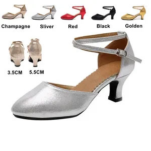 Kleding schoenen dames standaard parel balzaal dansen gesloten teen salsa rubber zachte buitenzool moderne dans lage hakken