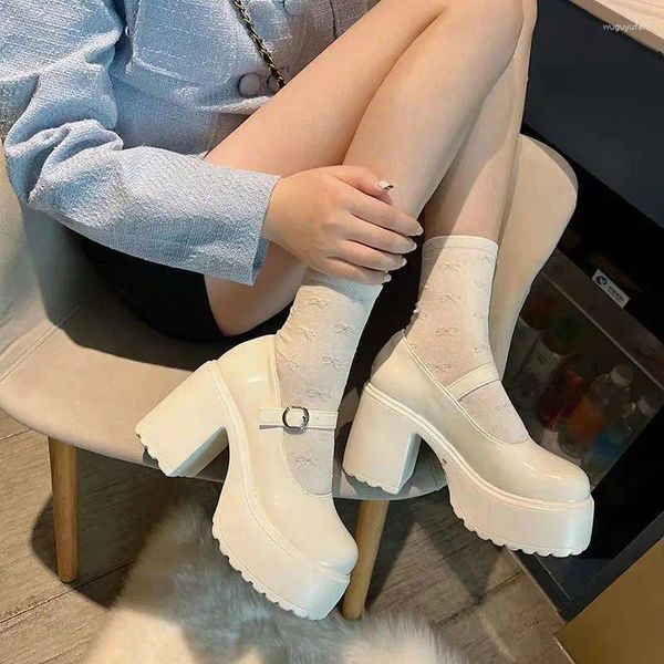 Robe chaussures dames chaussures d'été gothique blanc pour femmes 2023 style japonais lolita mary jane super haut talon bout rond chaussure de plate-forme