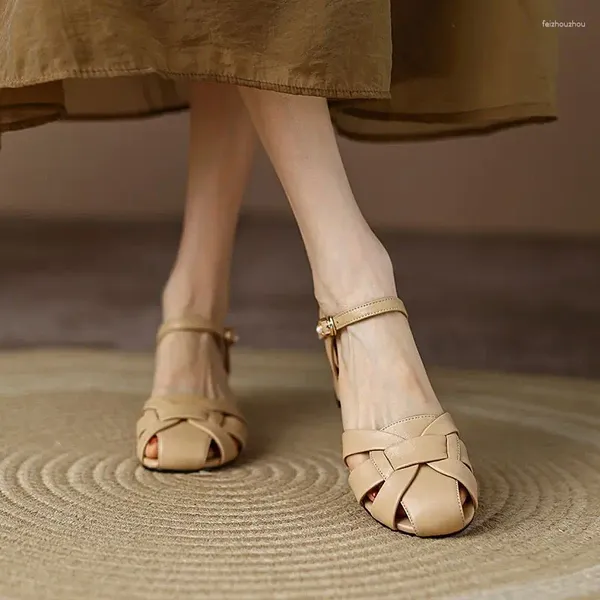 Robe chaussures dames chaussures d'été sandales à bout rond pour femmes 2024 avec talons moyens bureau vert dernières vacances de haute qualité 39 a