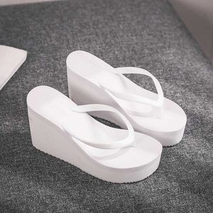 Zapatos de vestir para mujer, zapatos de verano para mujer, chanclas de goma con cuña 2022, mulas de tacón alto, plataforma de Color caramelo, Beac blanco 39