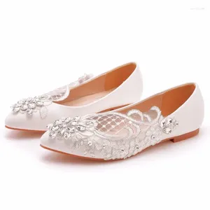 Chaussures habillées dames femme pompes pointues en ruine slip-on pu 0,8 cm appartement avec lace dance femelle de mariage concis fêtard blanc