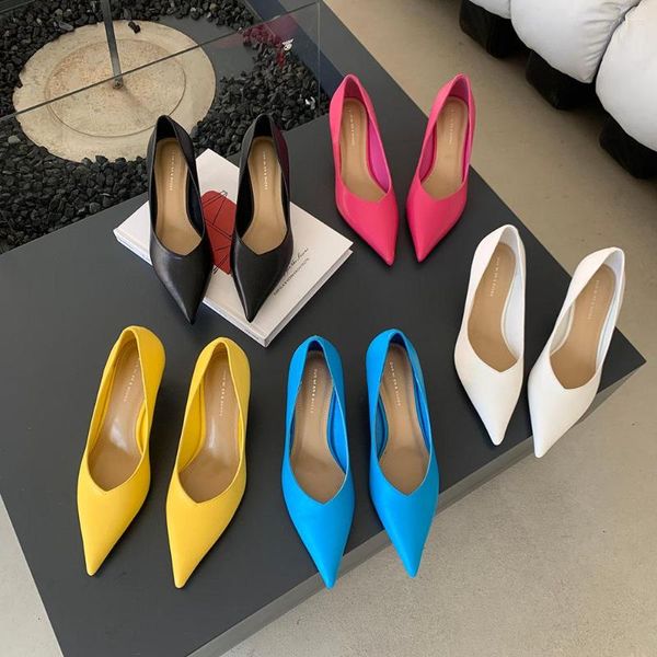 Chaussures habillées dames femmes pompes pointues orteils peu profonds au bureau noir rose jaune bleu blanc talons hauts minces travail 35-39