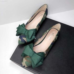 Chaussures habillées Lady Camouflage Bow Appartements Pour Pieds Larges 33-48 Vert Marron Noir Chaussures Confortables Slip-Ons Ourdoor Driver Nouveauté Couleurs Mixtes L230721