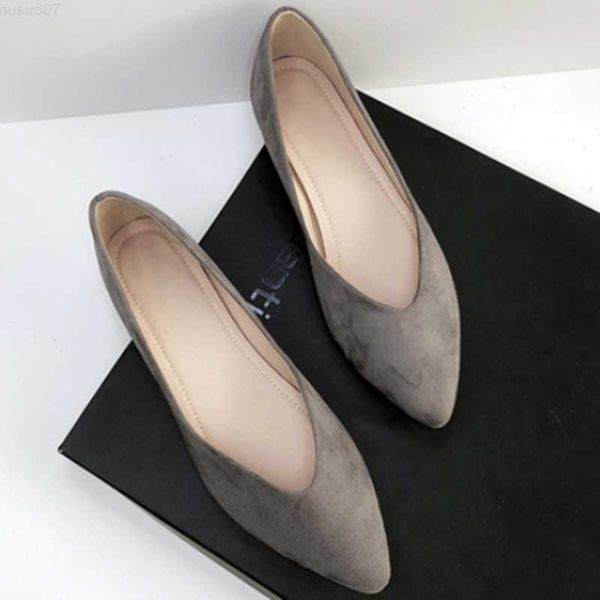 Chaussures habillées Lady Nubuck Cuir V Shap Flats Pointy Toe Casual Dancing Ballerine Null Shoes Wide Fitting Gris Kaki Simple Slip-Ons EU32-48 L230721