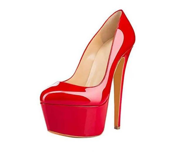Zapatos de vestir Pombas de plataforma de dama de 16 cm Boda de tacón Nude Patente Oficina de cuero Classic Plus Tamaño 34-46 H240423