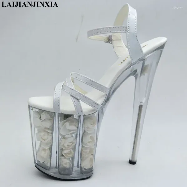 Zapatos de vestir laijianjinxia flores blancas boda de la boda bombas de motocicleta de 20 cm de altura sandalias dance dance