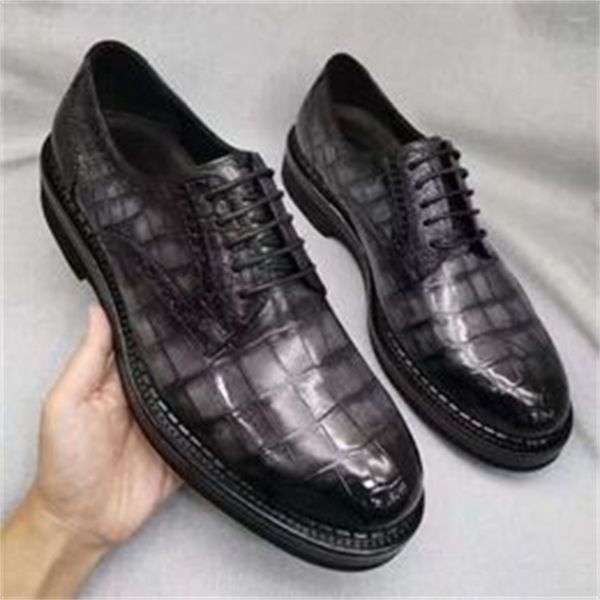 Chaussures habillées Lanmanasxiniu peau de crocodile cuir semelle travail manuel trasue hommes formel wenasdding