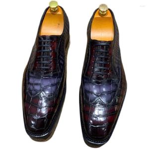 Zapatos de vestir Lanmanxiniu Piel de cocodrilo Suela de cuero Trabajo hecho a mano Hombres verdaderos Wendding formal